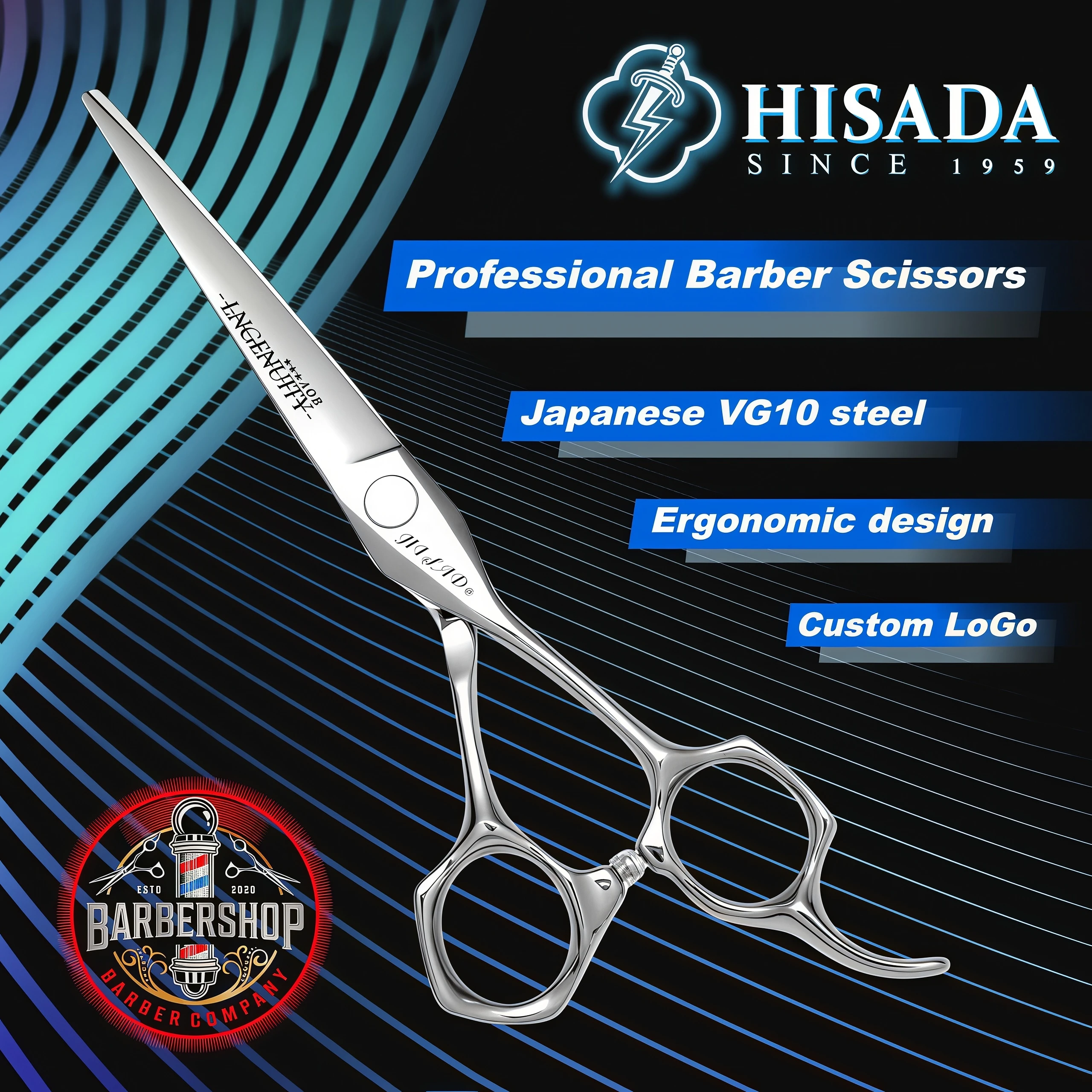 Tijeras de peluquería HISADA, tijeras profesionales para cortar el cabello de 6.0 pulgadas, acero VG10 japonés hecho a mano, súper afiladas y resistentes al desgaste