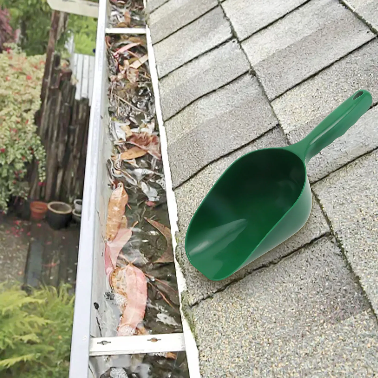 Pala para obtener canalones, herramienta de limpieza de techos, pala para canalones de techo de gran capacidad, cuchara de limpieza de hojas de jardín de plástico, pala para aleros