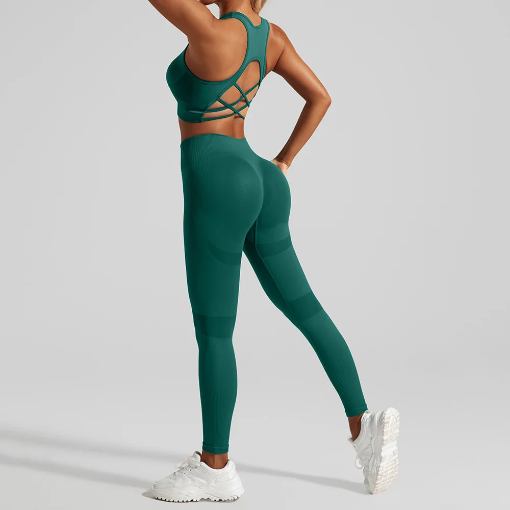 Conjunto de entrenamiento para mujer de 2 piezas, sujetador deportivo de alto impacto y polainas de cintura alta, traje de yoga fitness de secado rápido