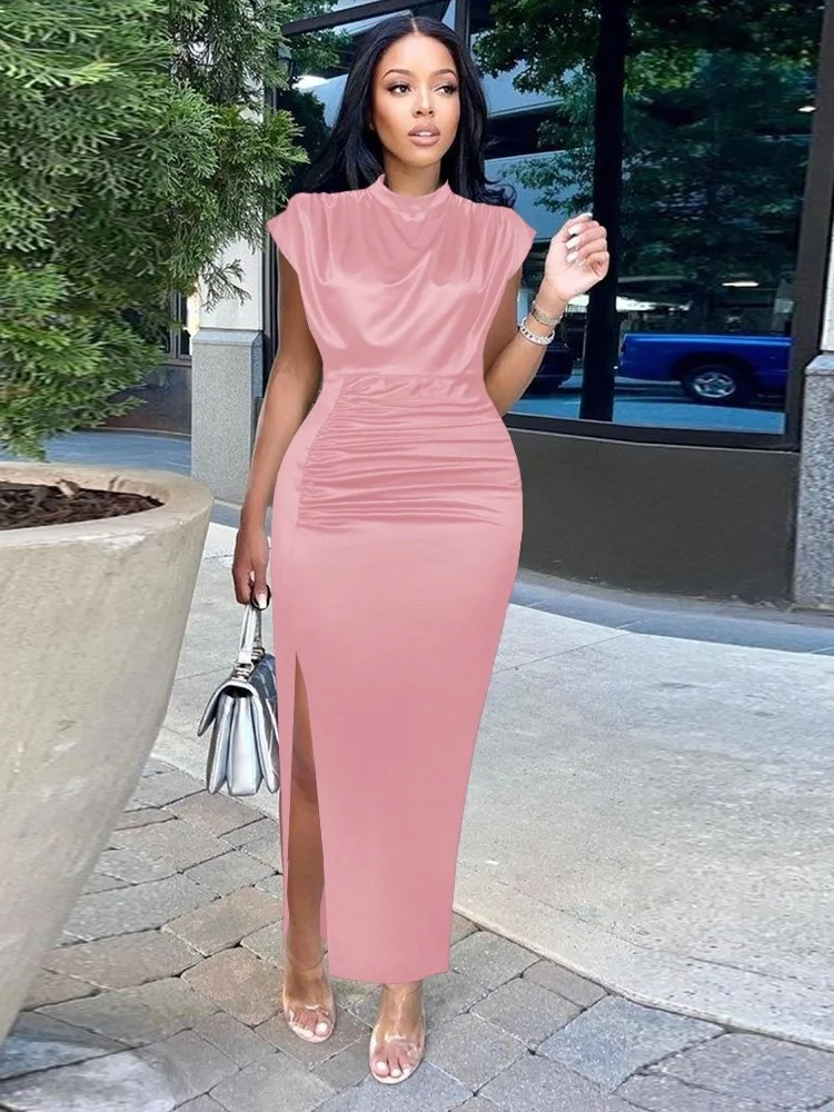 Wmstar vestido de talla grande para mujer 2025, vestido elegante a la moda con cintura alta y temperamento para ir al trabajo, vestido estampado de Color sólido sin mangas