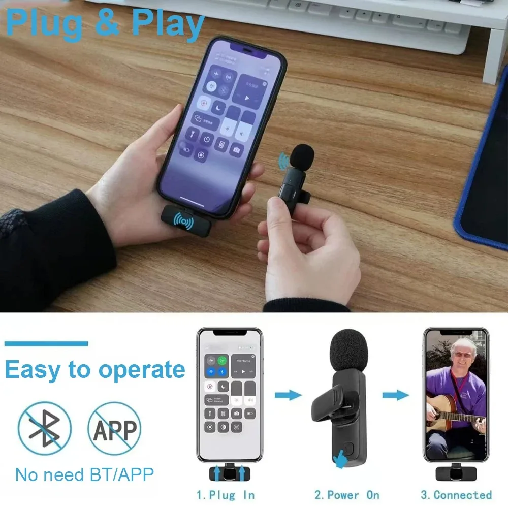Micrófono Lavalier Inalámbrico KEBIDUMEI para Teléfonos Inteligentes, Computadoras y Cámaras, con Reducción de Ruido, Micrófono de Solapa, Adaptador de Puerto Tipo-C