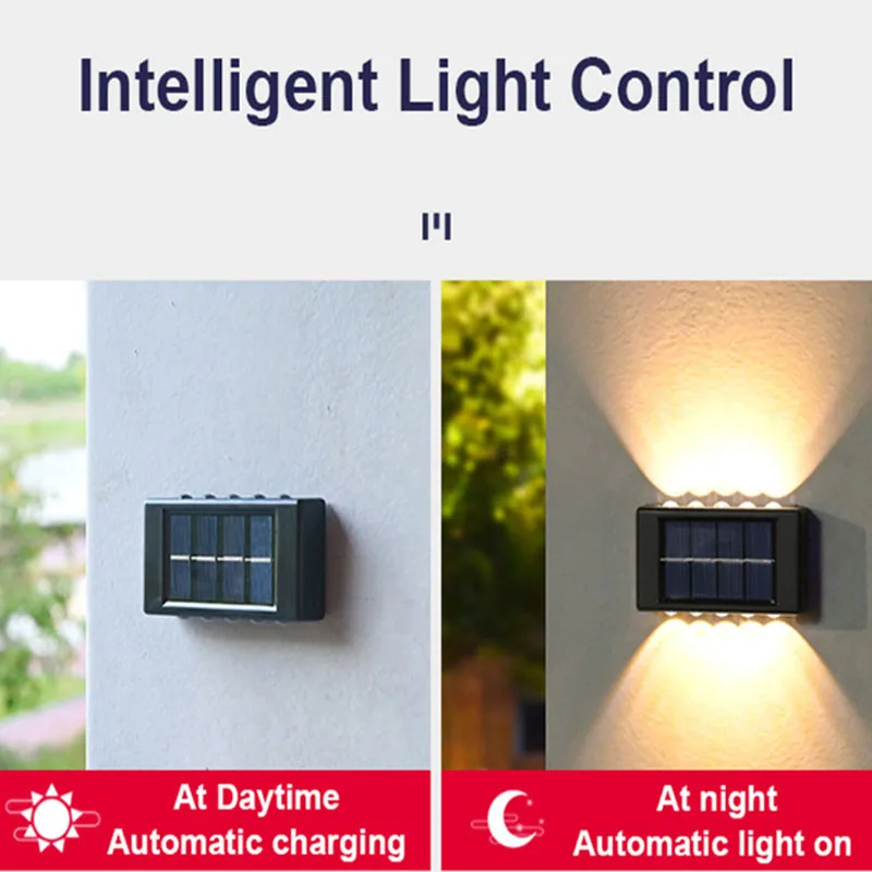 Lámpara Solar de pared de 10 LED, luz alimentada por energía Solar impermeable para exteriores, iluminación hacia arriba y hacia abajo, decoración para el hogar, jardín, porche y patio