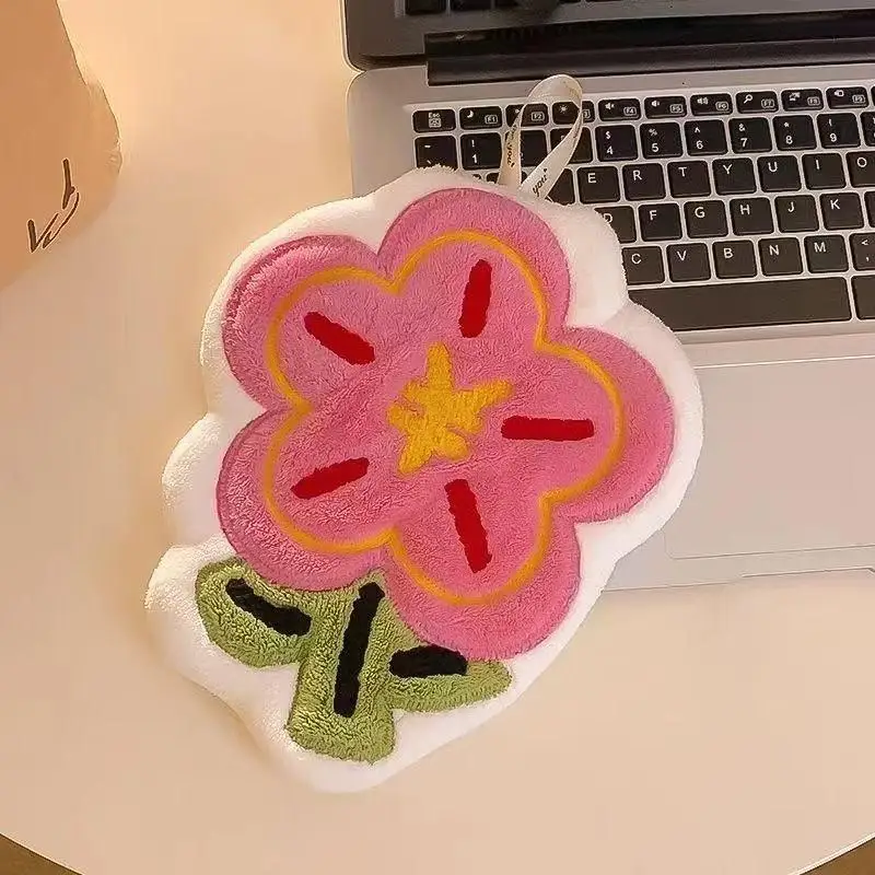 Nueva Toalla de Mano con Forma de Flor, Paño de Limpieza Súper Absorbente para Baño y Cocina, Toallita Colgante para Manos, Paño Grueso para Platos