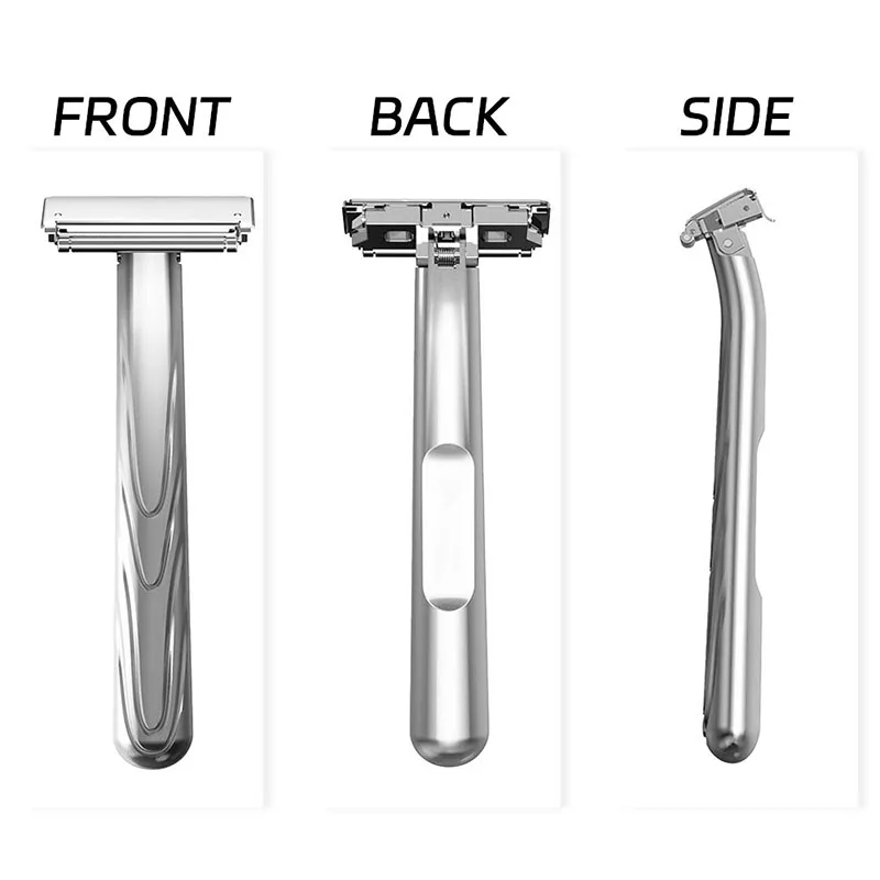 Maquinilla de Afeitar de Seguridad de Doble Hoja con Cabezal Pivotante, Maquinillas de Afeitar de Metal Reutilizables para Hombre con 10 Hojas y Soporte, Afeitado Suave y Limpio