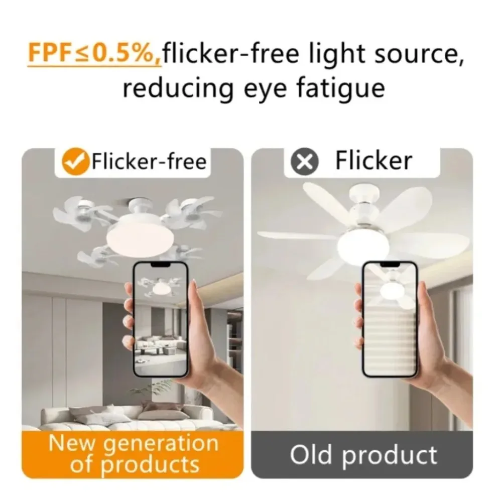 Bombilla de Luz con Ventilador E27 3 en 1, Diseño de Dron, 3/4 Aspas, Control Remoto, Lámpara de Techo con Ventilador, AC85V-265V, para Dormitorio, Restaurante, Sala de Estar