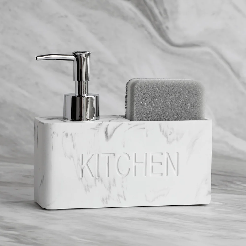 Accesorios de cocina modernos, juego de dispensador de jabón, dispensador de jabón líquido para manos, bomba, botella, cepillos, soportes y almacenes, esponjas, depuradores