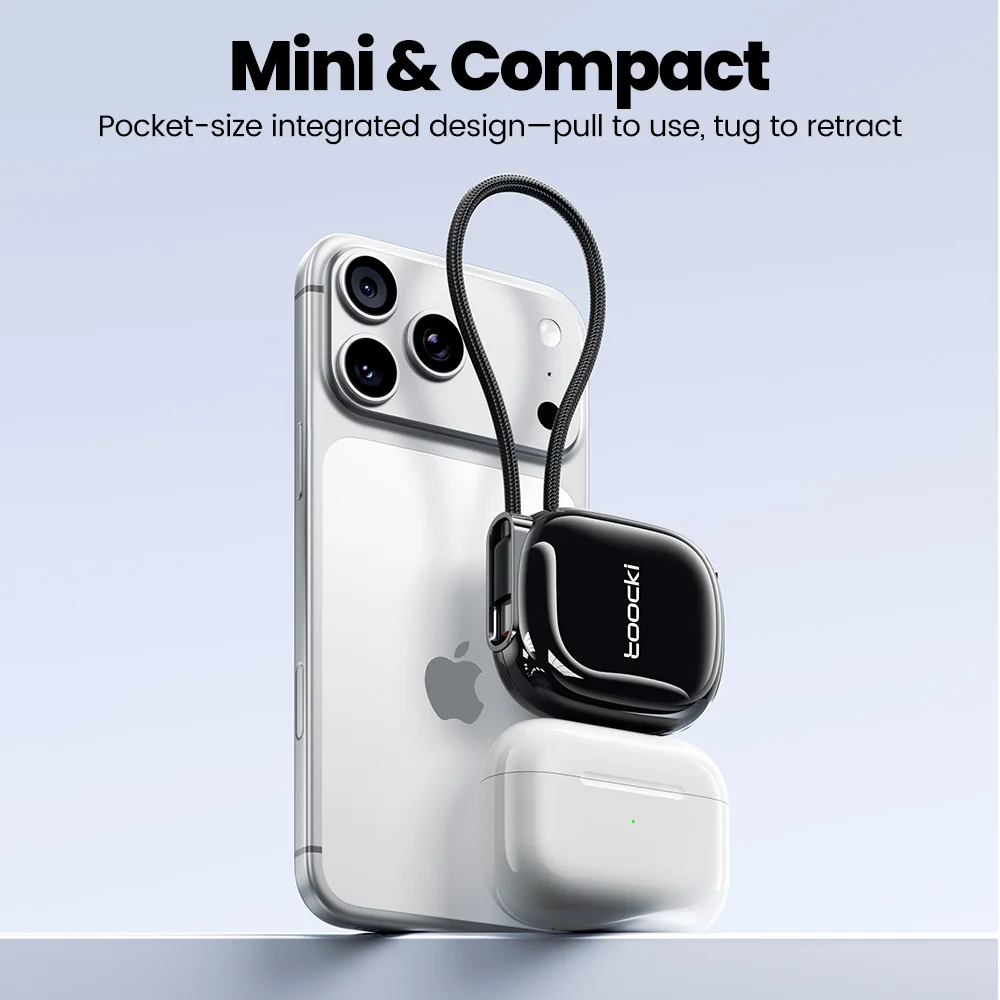 Cable USB C Retráctil Toocki de 100W para iPhone y Samsung, con Cordón Magnético de un Solo Tirón para Viajes, Mini Cable de Carga Rápida Tipo C