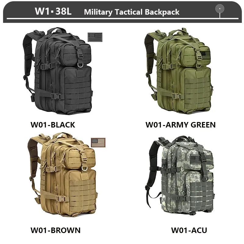 Mochila táctica de asalto de 3 días para hombre, bolsa Molle grande de 38/45L, impermeable para exteriores, senderismo, Camping, viaje, 600D