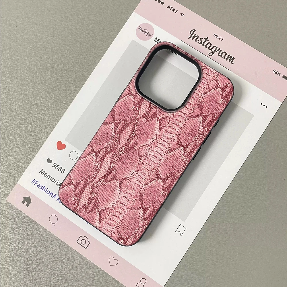 Funda para Teléfono con Patrón de Piel de Serpiente Rosa para iPhone 14 13 11 17 15 12 Pro Max Air Plus, Cobertura Total, Resistente a Arañazos y Duradera