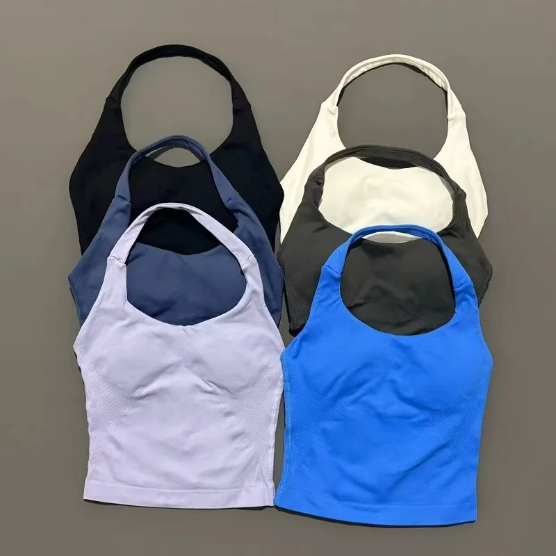 Top Deportivo Halter para Mujer, Sin Costuras, para Yoga, con Relleno Extraíble, Push-Up, Chaleco Deportivo, para Fitness, Entrenamiento, Running
