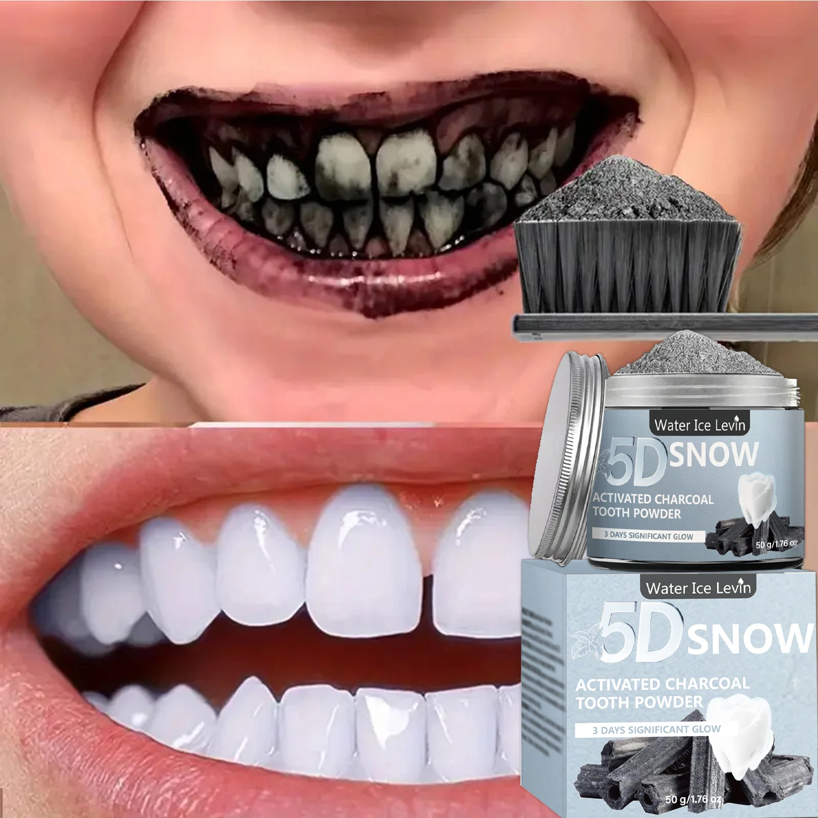 Polvo Blanqueador Dental de Carbón de Bambú - Blanqueamiento Natural para Hombres y Mujeres, Limpieza Profunda, Aliento Fresco, Pasta Dental Diaria