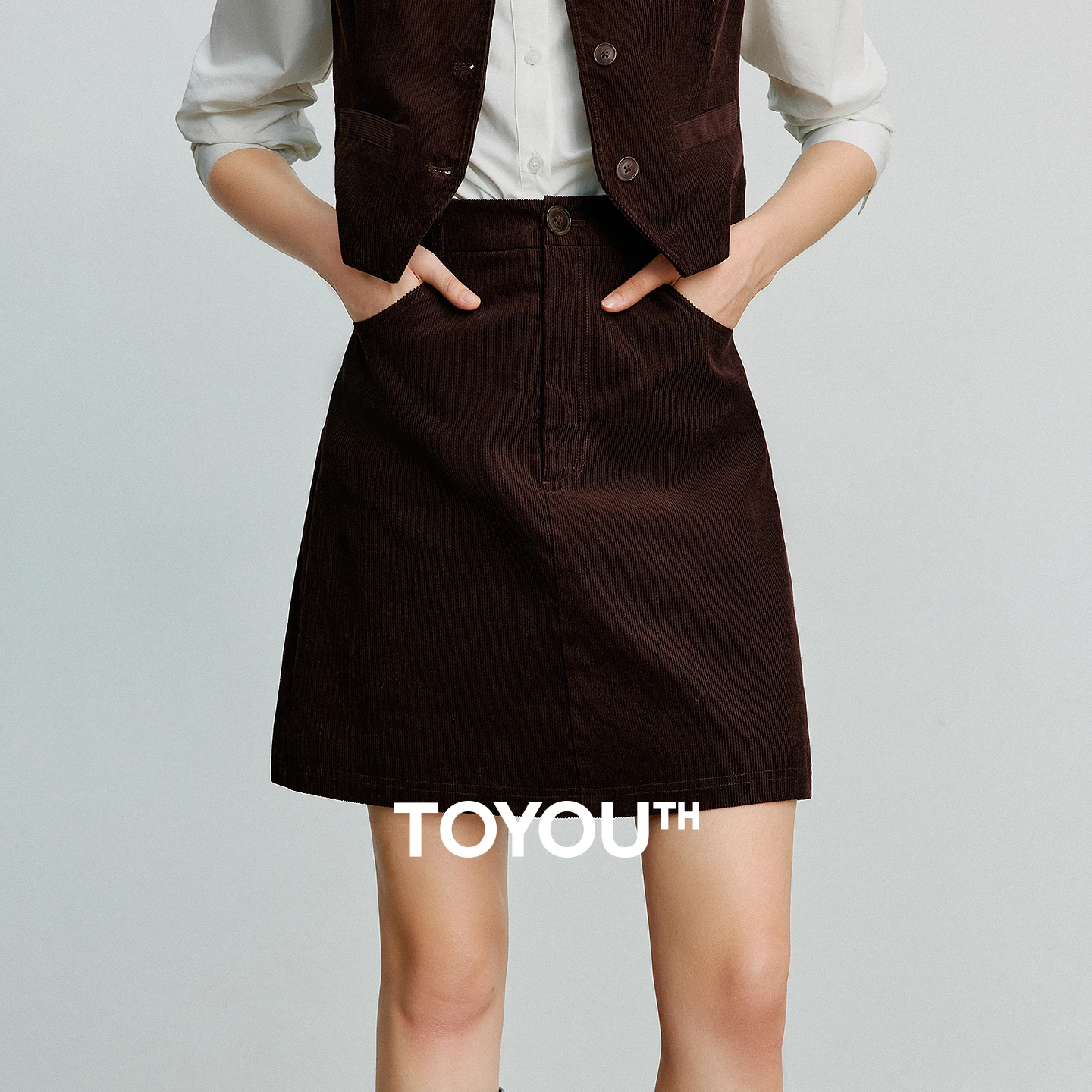TOYOUTH-falda Midi para mujer, minifalda de línea A de algodón puro con cintura elástica de pana Retro, otoño 2025