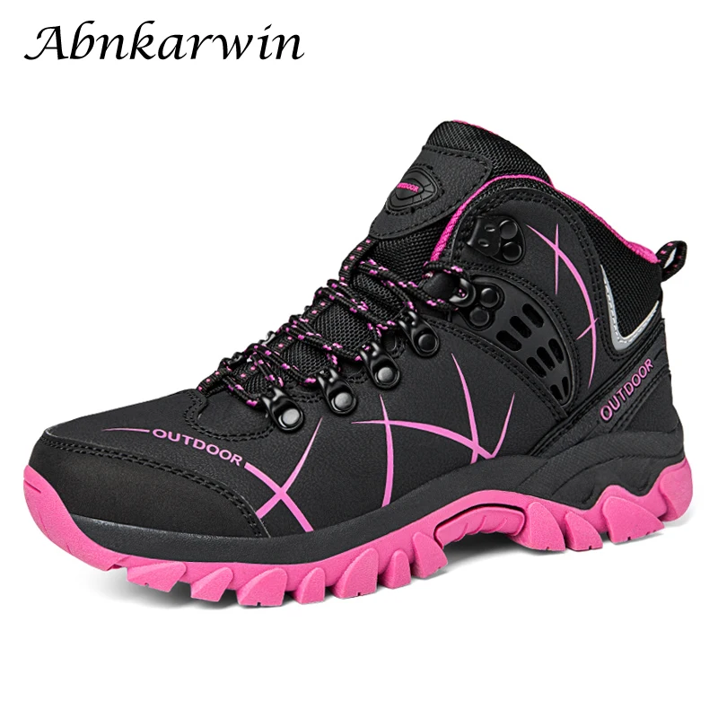Otoño Invierno mujer cuero botines al aire libre zapatos de senderismo Trekking montaña zapatillas seguimiento Treking felpa cálido
