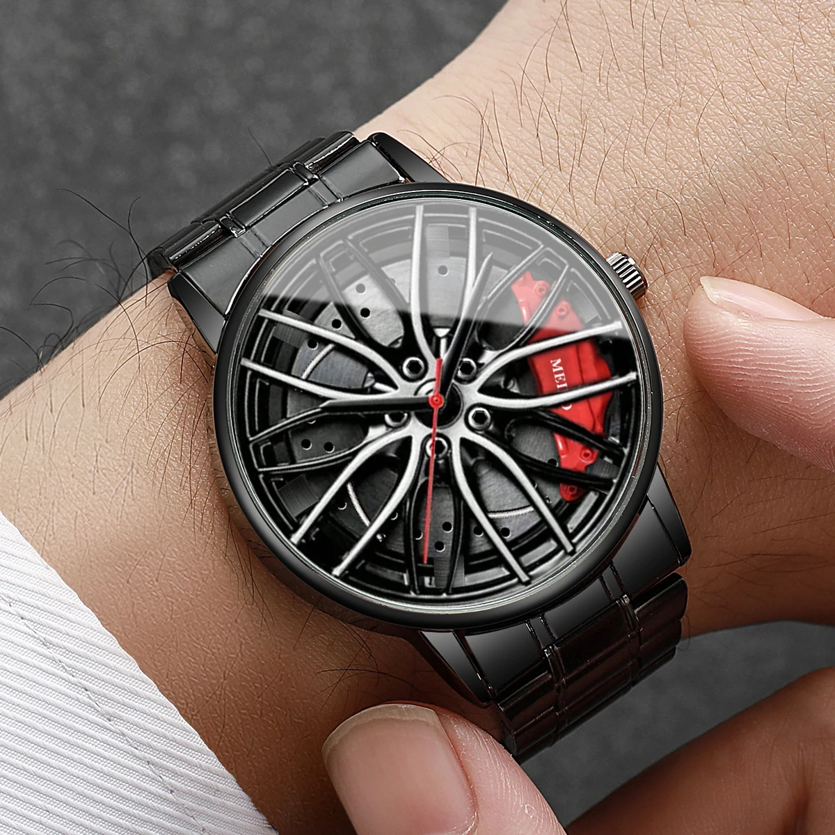 Relojes deportivos de moda para hombre, rueda de coche 3d, reloj de pulsera con banda de acero inoxidable, reloj de cuarzo para hombre, relojes para hombre