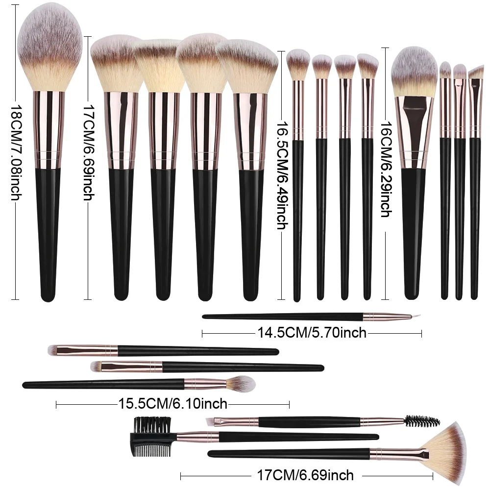 Juego de 3-20 brochas de maquillaje profesionales para sombra de ojos, base, corrector, mezcla de rubores, brocha Kabuki suave y esponjosa, herramienta de belleza para mujer