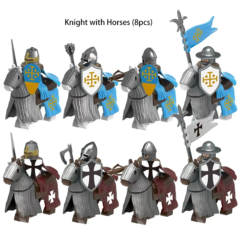 Bloques de construcción de minifiguras de caballero Medieval, soldados guerreros, guardias, Corazón de León, Hospital, Caballero Teutónico, Batalla, Pastor, regalo