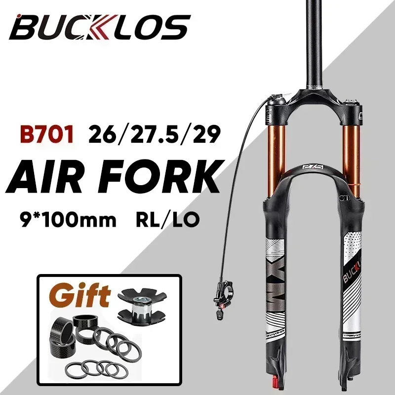 BUCKLOS-horquilla de aire para bicicleta de montaña, 9x100mm, suspensión neumática, viaje, 120mm, tubo recto/cónico, freno de disco de horquilla MTB RL/LO