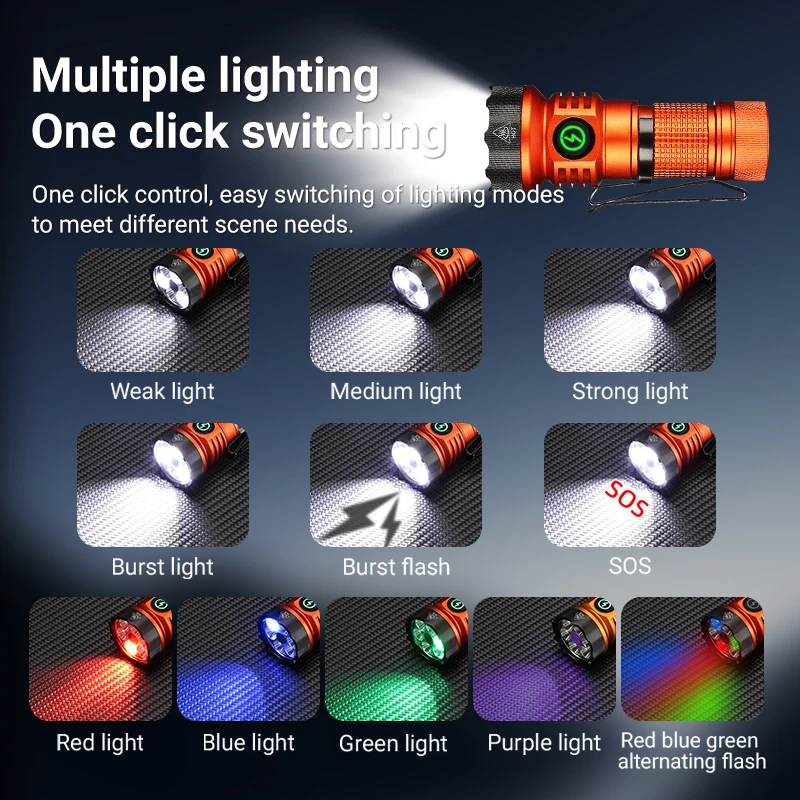 7xLED alto brillo blanco/rojo/verde/azul/365nm luz UV Mini linterna USB recargable senderismo pesca Camping imán antorcha de trabajo