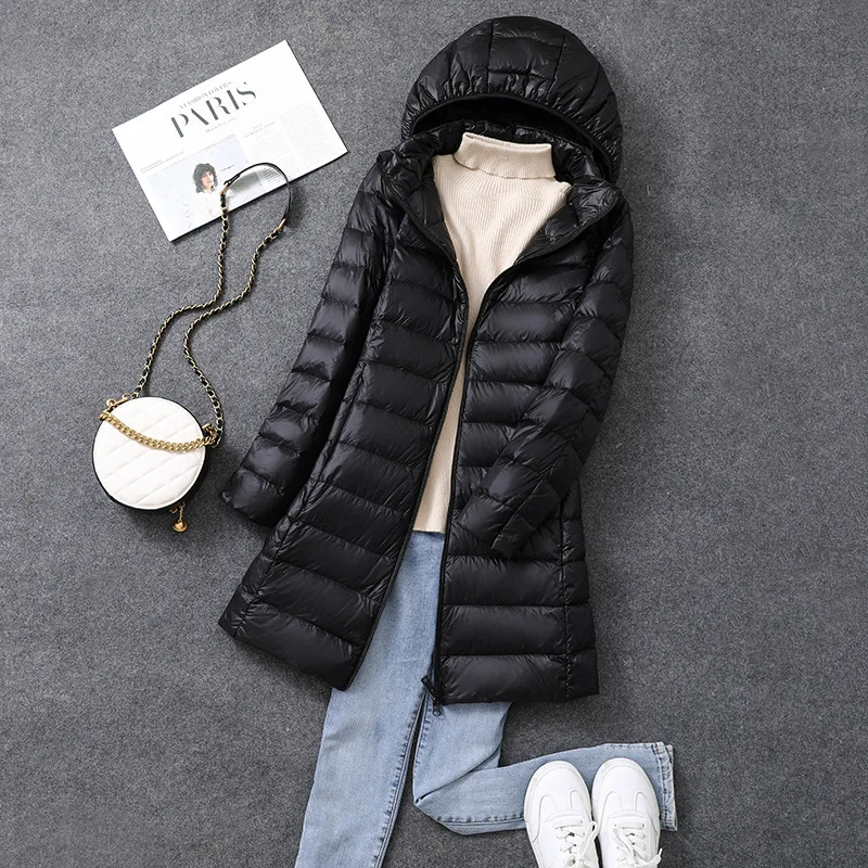Sombrero largo de oficina para mujer, chaquetas acolchadas desmontables, abrigo cálido de plumón de pato blanco para otoño e invierno, novedad de 2025