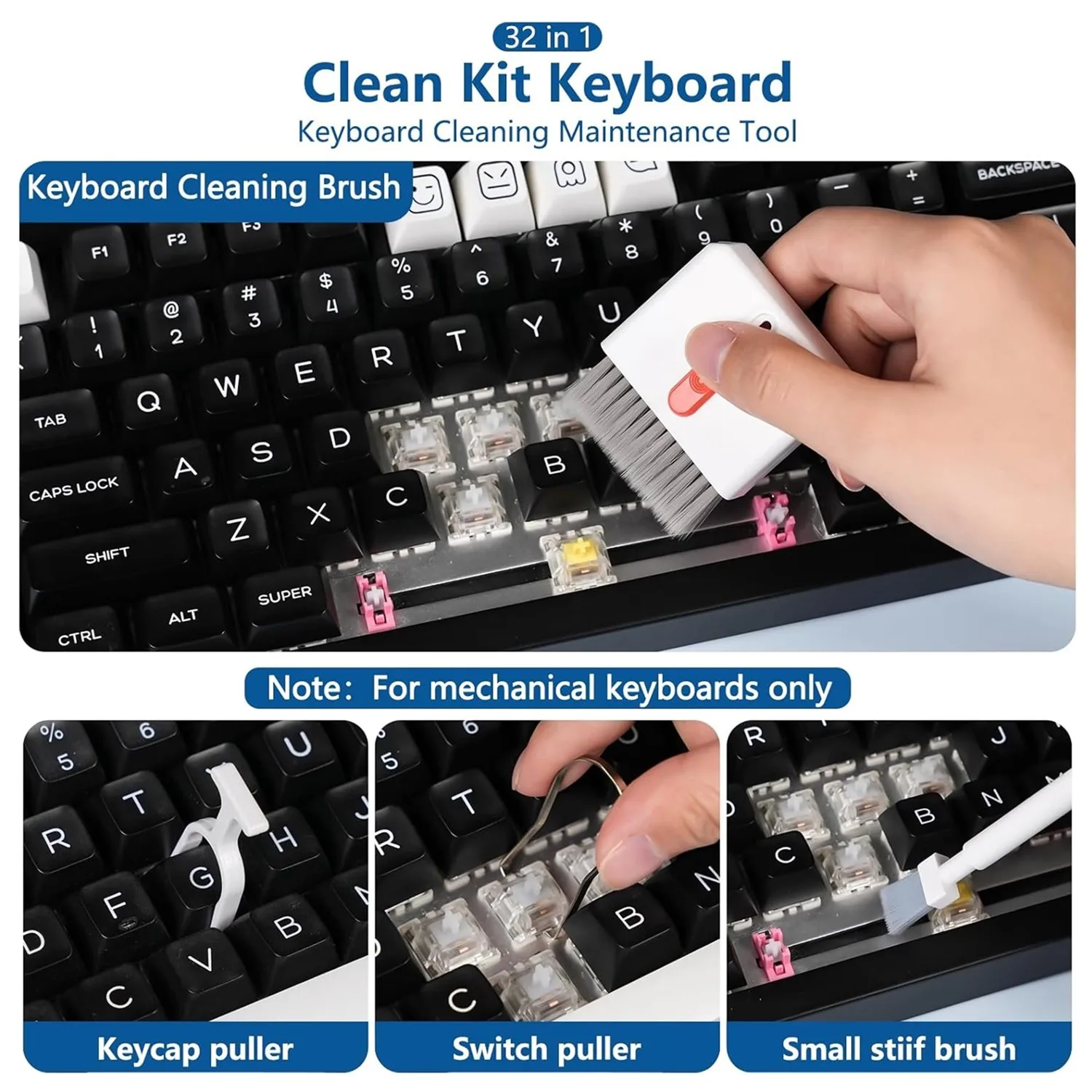 Kit de limpieza profunda multifuncional 20/32 en 1 para puertos de iPhone, AirPods, teclado y extracción de teclas - Herramientas de precisión