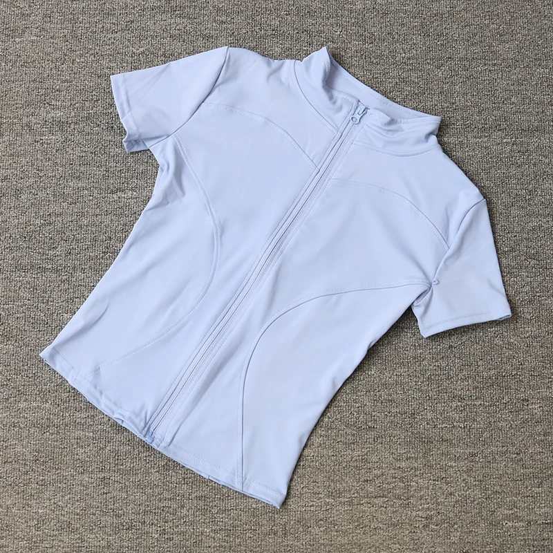 Ropa Deportiva para Mujer, Ajustada, de Poliéster, de Secado Rápido, con Cierre Completo, para Fitness al Aire Libre, Running, Yoga, Manga Corta