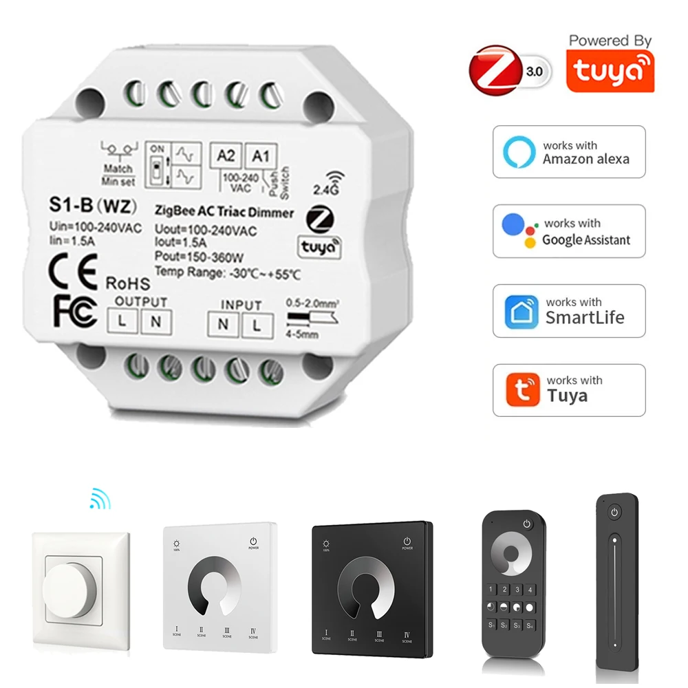 Controlador Zigbee Tuya Smart Life, Módulo de Interruptor de Luz LED Triac AC, 220V 110V 230V, Compatible con Alexa, Google Home, Yandex