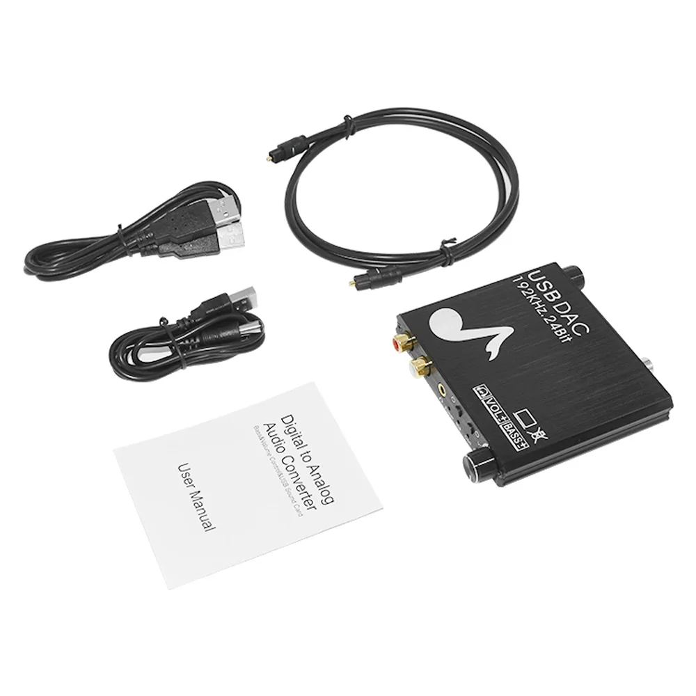 USB DAC 192kHz 24Bit Convertidor digital a analógico con control de graves y volumen Coaxial Toslink Estéreo L/R RCA