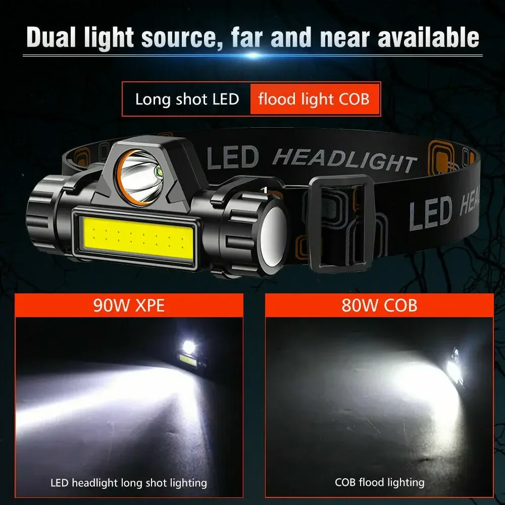 Paquete de 1/2 linterna frontal LED COB recargable, potente linterna frontal magnética superbrillante resistente al agua para pesca al aire libre