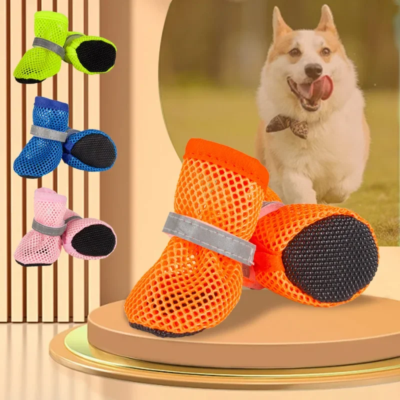 4 pares de zapatos para perros, antideslizantes, transpirables, resistentes al desgaste, botas para perros, adecuadas para mascotas pequeñas y medianas, calzado protector para cachorros