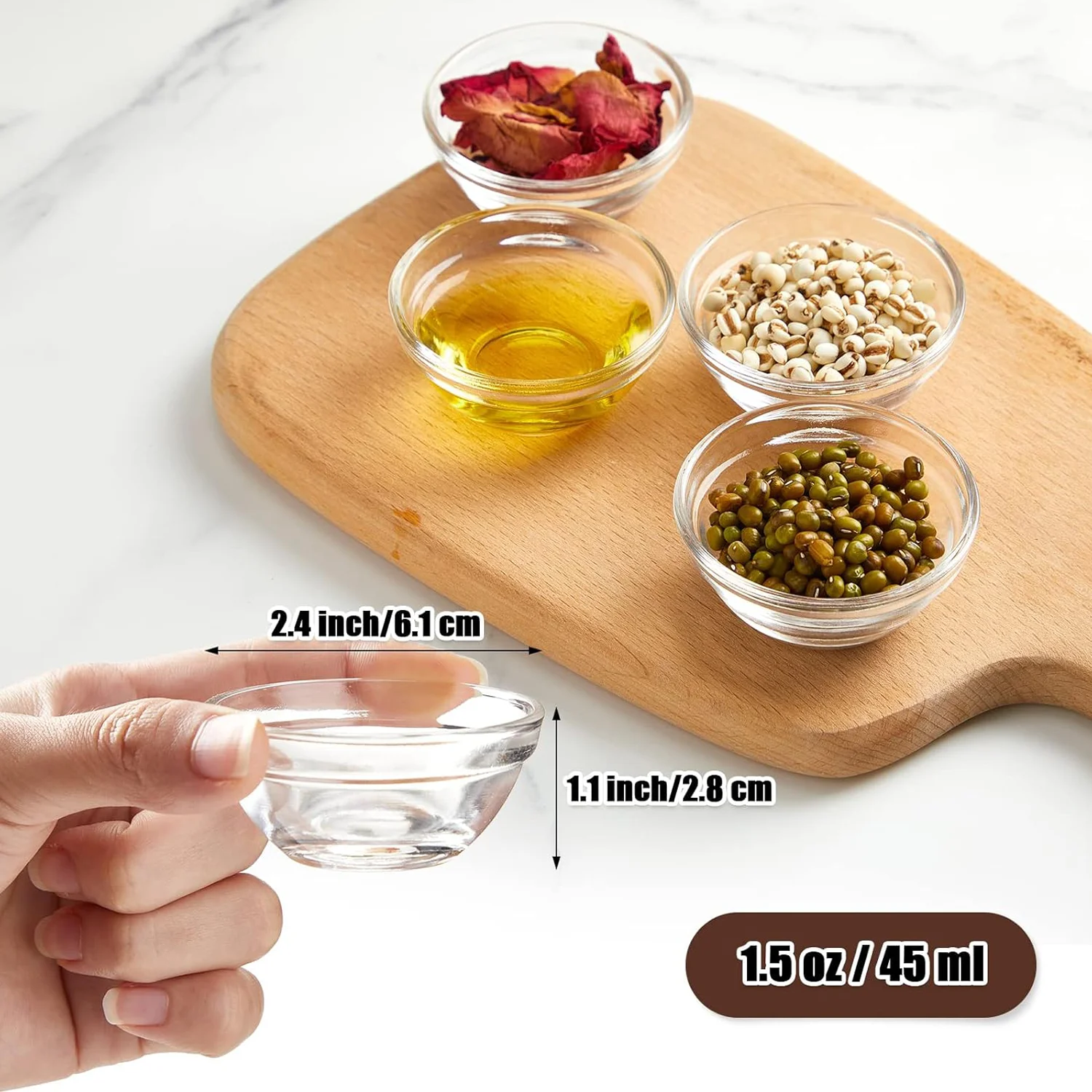 Mini tazones de preparación de vidrio de 1,5 oz, cuencos de Ramekins de vidrio para servir platos, mezclar, cocinar salsa, nueces, dulces, postres, ensalada