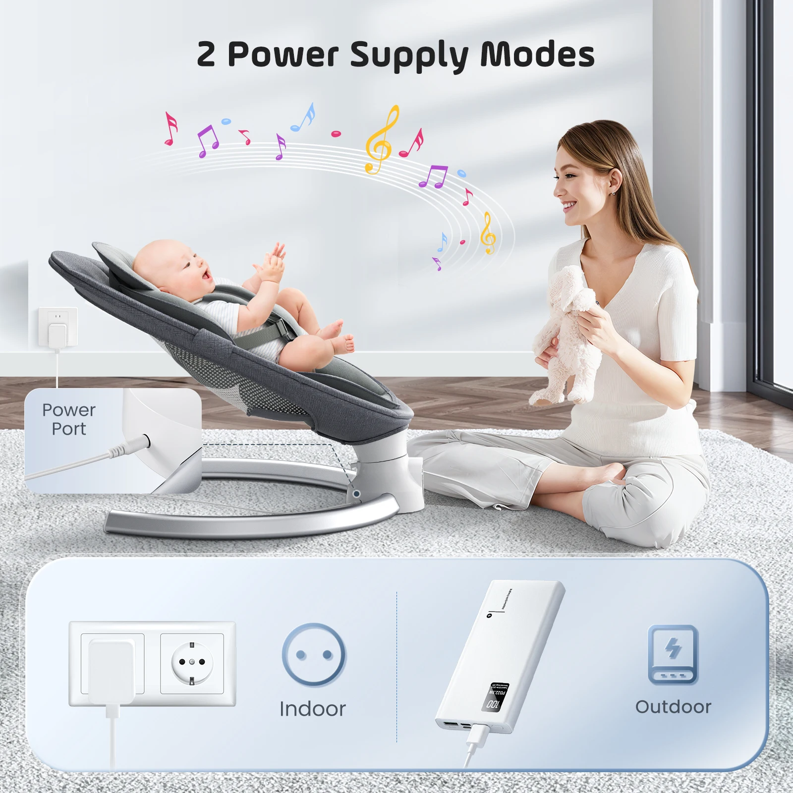 Columpio eléctrico para bebé, balanza para bebé con aplicación y control remoto desde el nacimiento hasta 9 kg, arnés de 5 puntos, báscula para bebé mejorada con 3 temporizadores