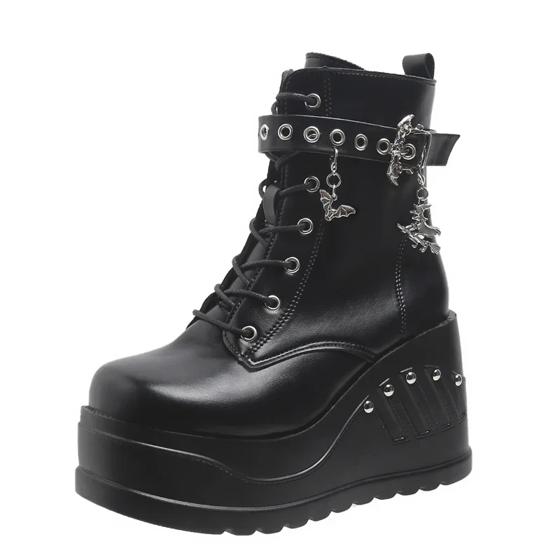 Botas nuevas para mujer, moda 20224, gran oferta, tacones de plataforma góticos Punk, botas de cuña para mujer, zapatos informales góticos Punk talla 43 para mujer