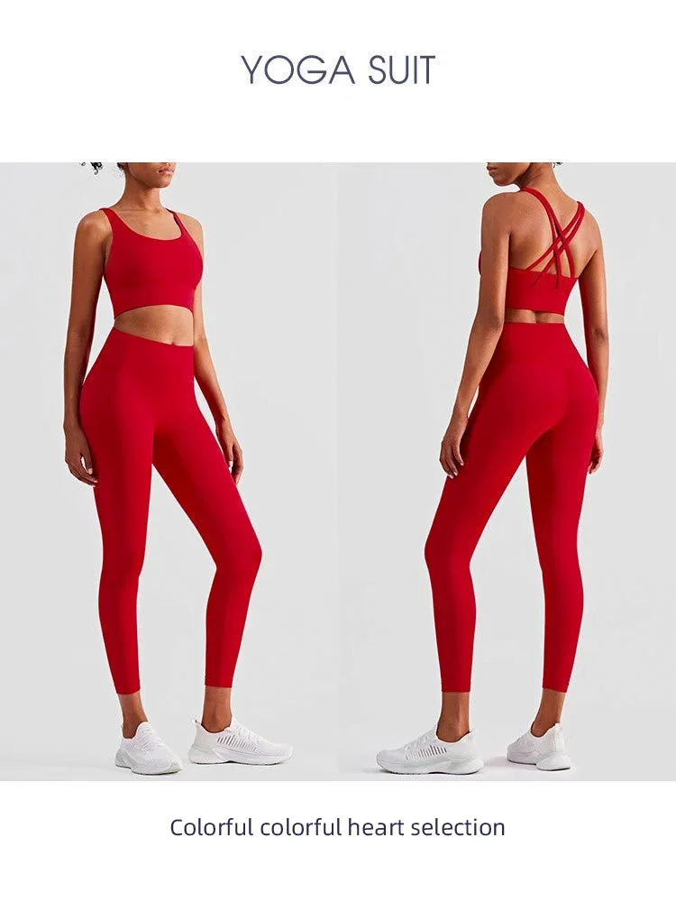 Ropa de Yoga de 2 piezas, chándal para mujer, ropa atlética, traje de Fitness para Pilates, entrenamiento de gimnasio, ropa de realce, Sujetador deportivo, traje de mallas