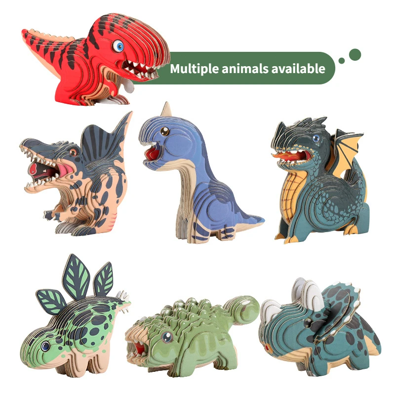 Rompecabezas 3D para niños, juguetes educativos de dinosaurios del Mundo Jurásico, rompecabezas de animales de papel, modelo de dibujos animados, juguetes, regalo del Día de los niños