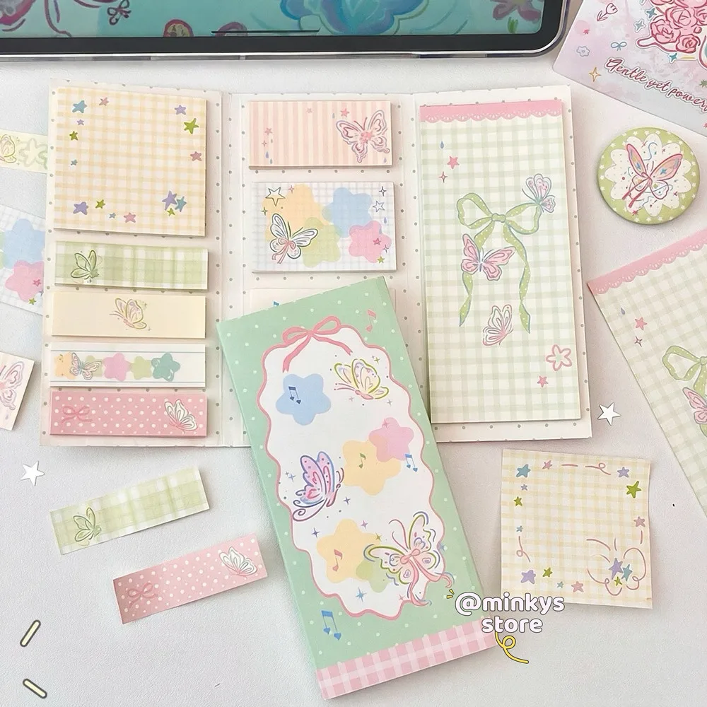 Bloc de Notas Adhesivas con Diseño de Trébol de Cuatro Hojas y Mariposa, Papel de Índice, Material Escolar