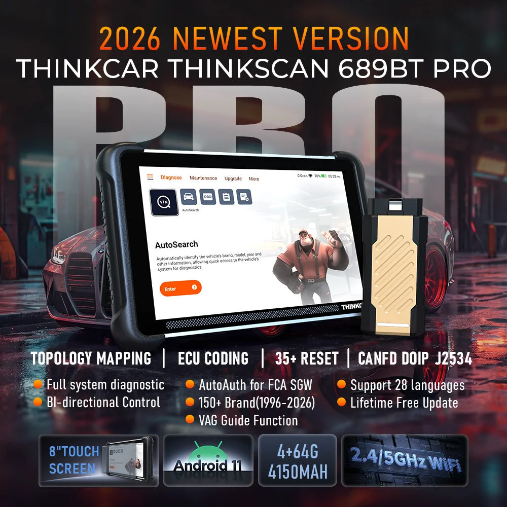 THINKCAR THINKSCAN 689BT PRO Programador de llaves con TKEY 101 Herramienta de diagnóstico automotriz con topología J2534 Escáner OBD2 bidireccional para automóviles Codificación de ECU CANFD DOIP 35 Reinicios Vida úti
