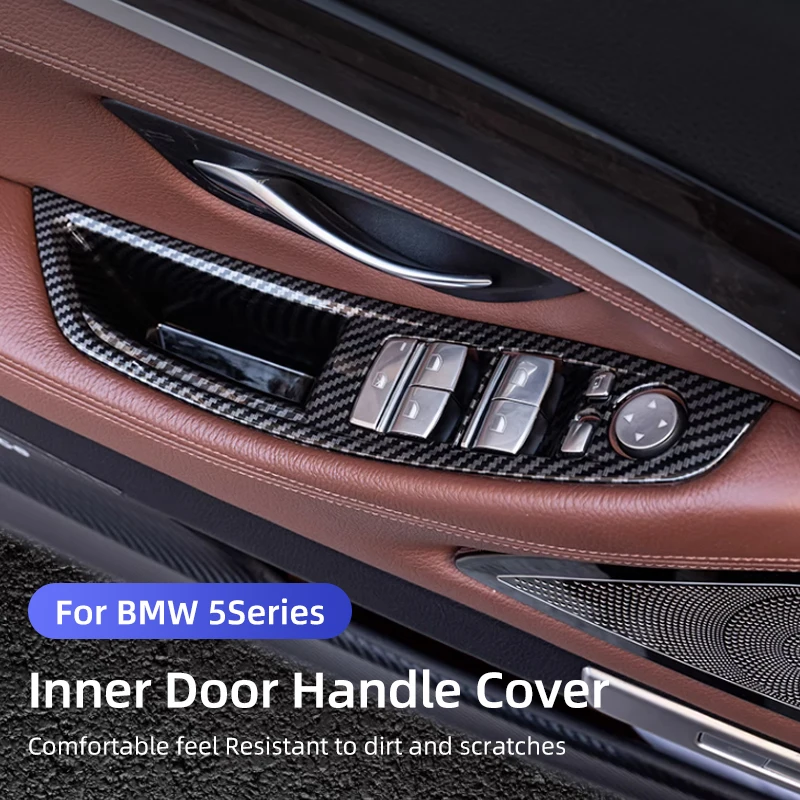 Para BMW 5 Series F10 2011-2017 LHD fibra de carbono puerta de coche manija Interior Panel embellecedor cubierta Interior Protector pegatinas Accesorios