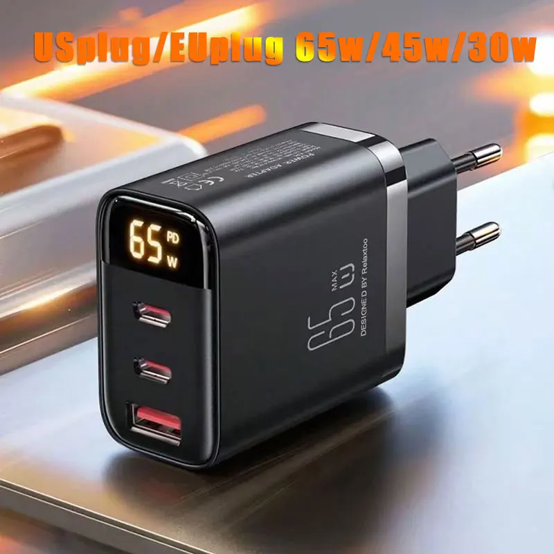 Cargador USB Tipo-C de 65w, Cargador Rápido PD, Cargador Dual USB C de 45W 30w para iPhone, Samsung S26 S25, Laptop, Tablet