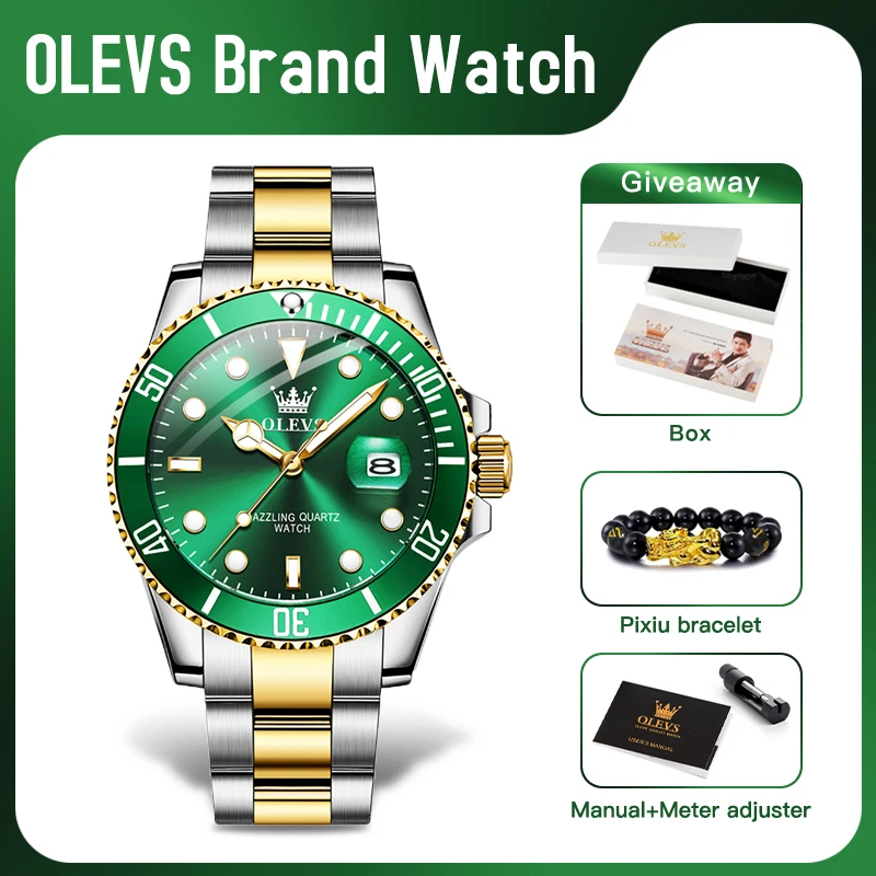 OLEVS 5885 reloj para hombre, marca Original, reloj de cuarzo resistente al agua, correa de acero inoxidable, fecha automática, relojes de regalo para hombre