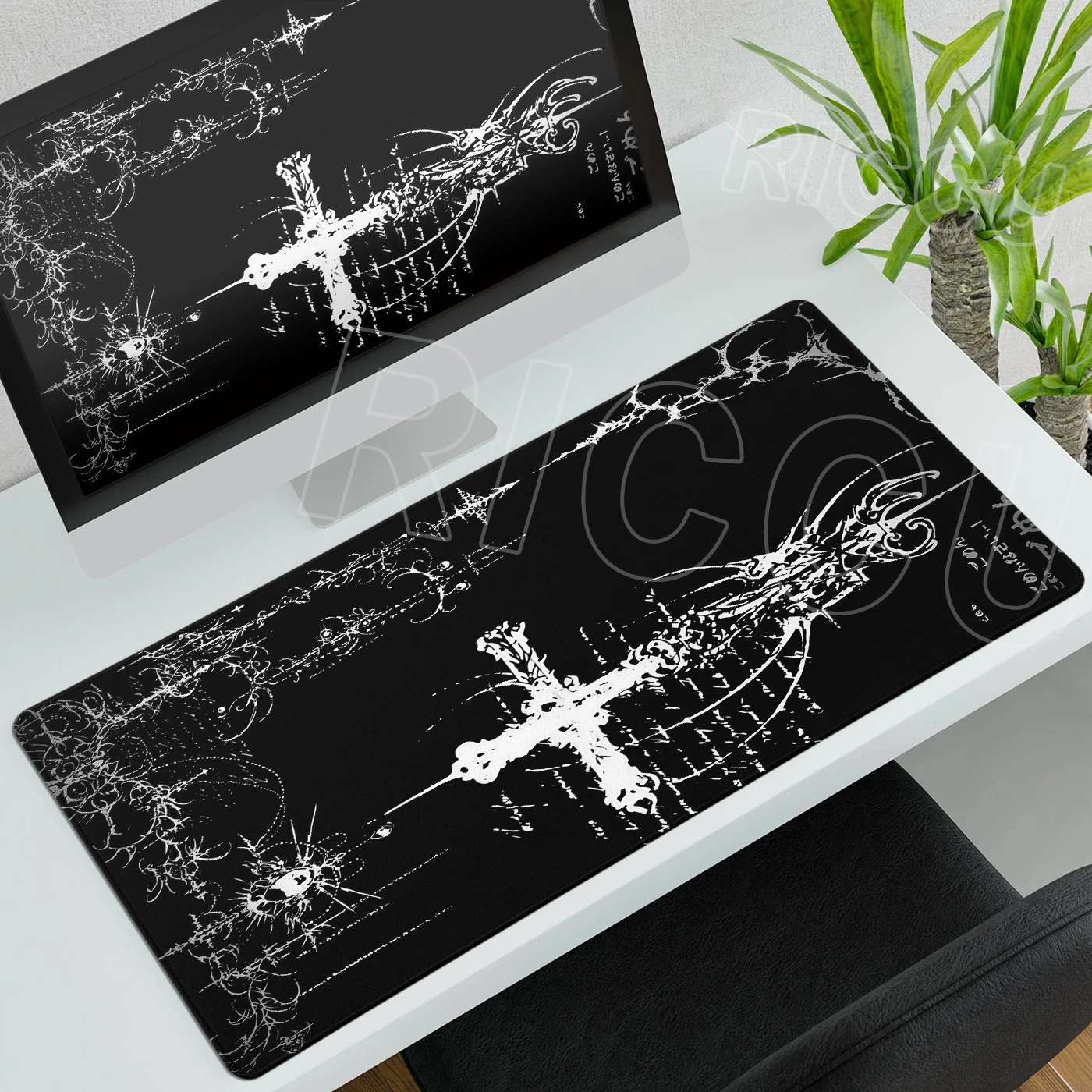 Alfombrilla de escritorio negra y blanca con diseño de espada gótica, alfombrilla de ratón de goma para oficina, alfombrilla de ratón XXL para PC, accesorios de escritorio, alfombrillas para teclado de juegos