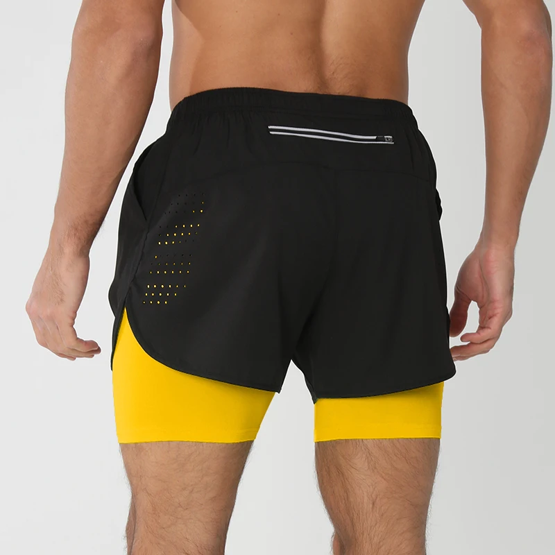 Pantalones cortos para correr para hombre, pantalones cortos negros de doble capa para Fitness de secado rápido, nuevos pantalones cortos deportivos para entrenamiento y culturismo, novedad