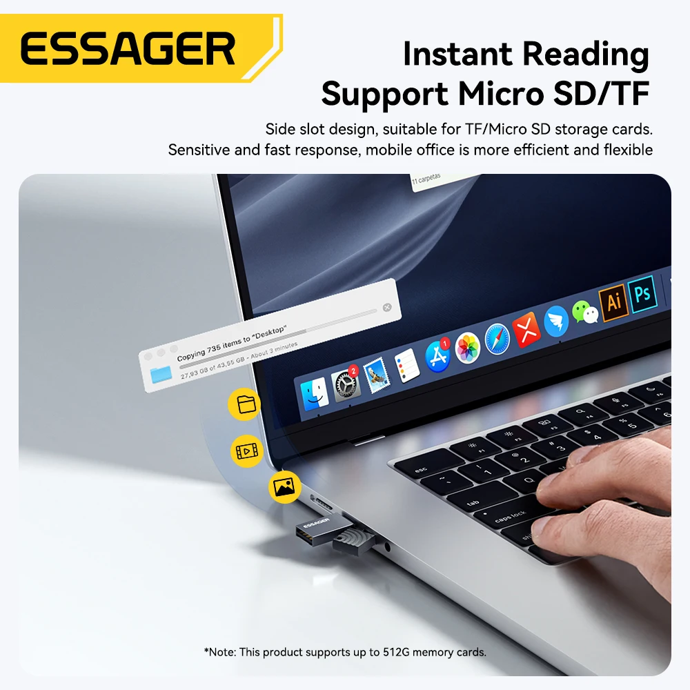 Essager 2 en 1 lector de tarjetas USB2.0 lector de tarjetas Micro SD adaptador USB lector de tarjetas de alta velocidad tarjeta de memoria TF para accesorios de ordenador portátil
