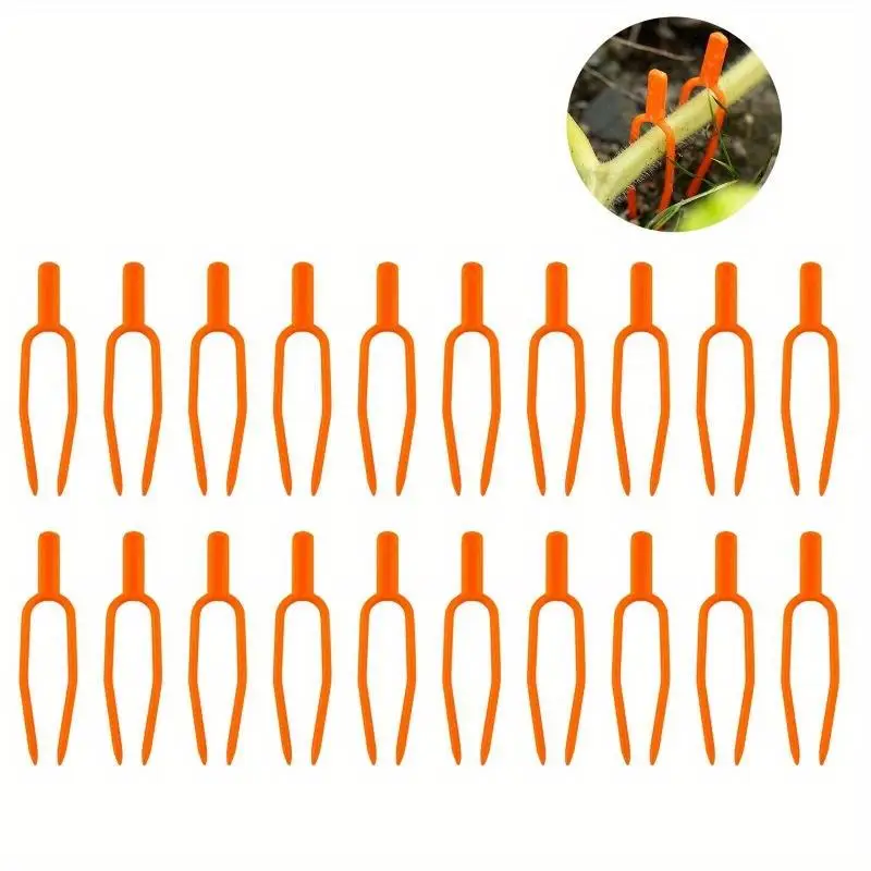 100 Uds Clip para plantas herramienta de tenedor de fresa jardinería plástico ambiental naranja abrazaderas de fijación fija duraderas herramientas fijas para plantas