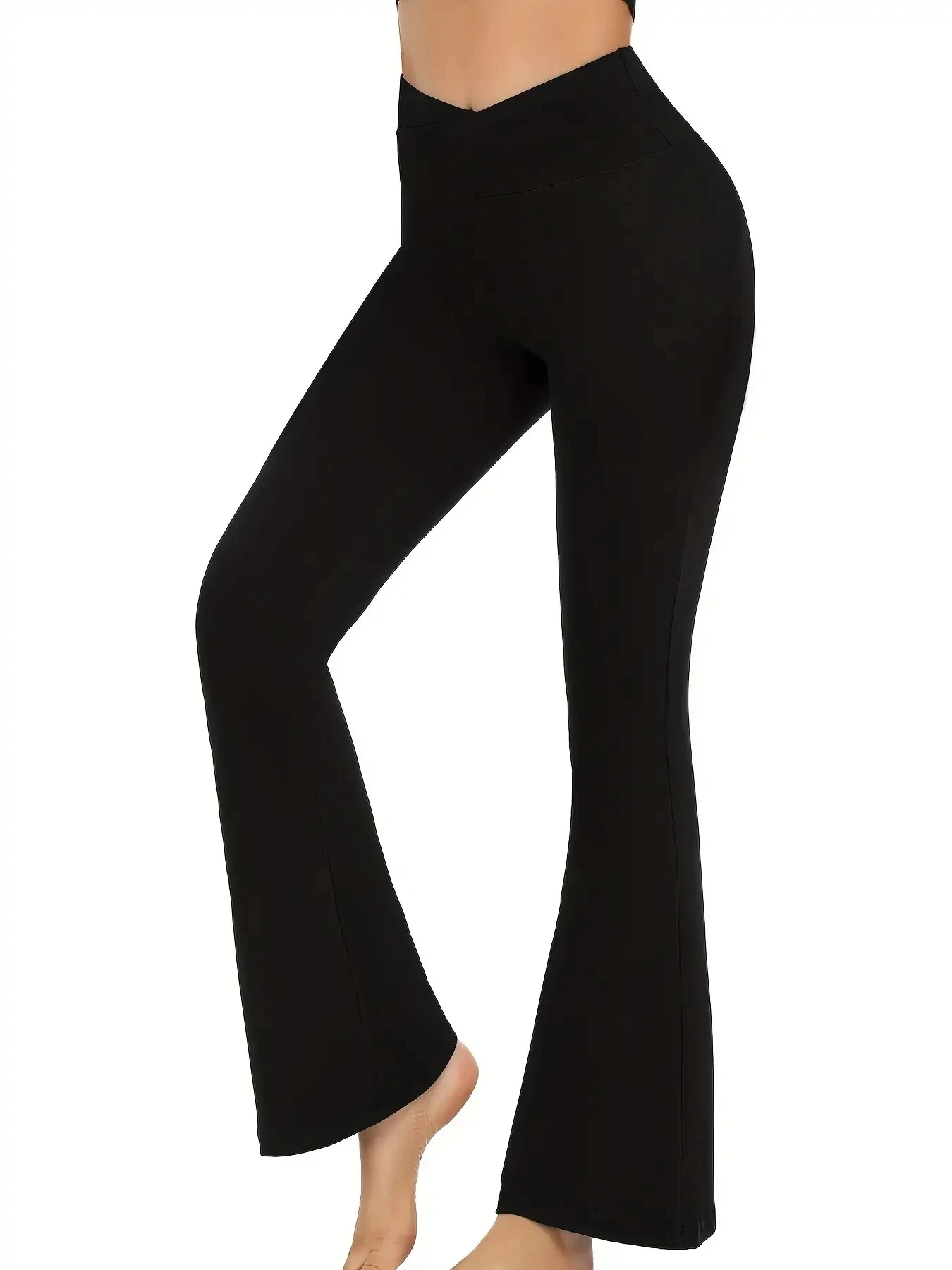 Leggings acampanados cruzados para mujer, pantalones de Yoga con Control de barriga, cintura alta en V, Bootcut