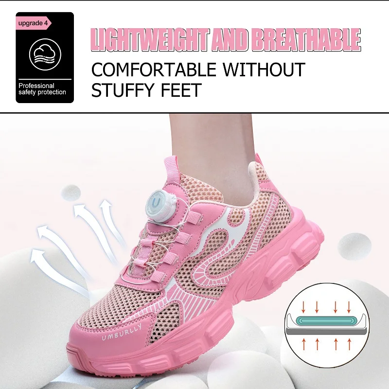 Zapatos de seguridad con botón giratorio para mujer, zapatillas de trabajo transpirables, zapatos con punta de acero, zapatos de protección para mujer, zapatos de trabajo a prueba de pinchazos