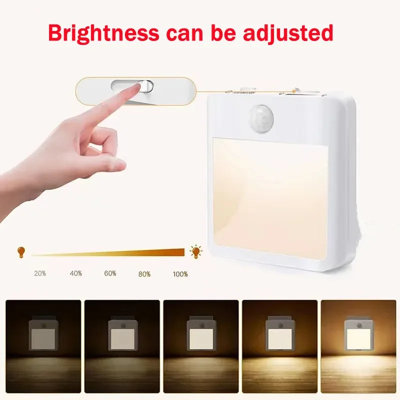 Luces LED de noche con Sensor de movimiento, enchufe europeo, luz de gabinete regulable para mesita de noche de bebé, dormitorio, pasillo, lámpara de noche inalámbrica, iluminación