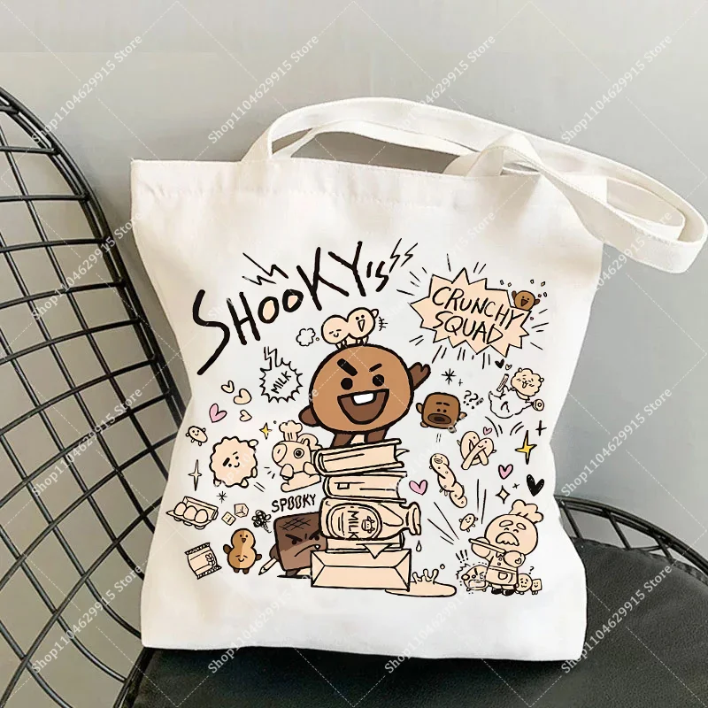 Bolsa de Lona BT21 COOKY TATA, Mochila Kawaii de Dibujos Animados para Uso Diario, Bolsa de Compras Ligera, Bolsos de Hombro Casuales Populares para Hombre y Mujer, Regalo