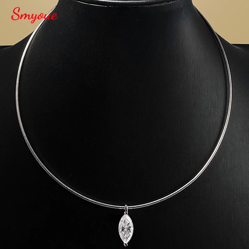 Smyoue 3CT 7*14MM collar de moissanita de corte marquesa para mujer colgante solitario cadena brillante diamante de laboratorio joyería pura 925