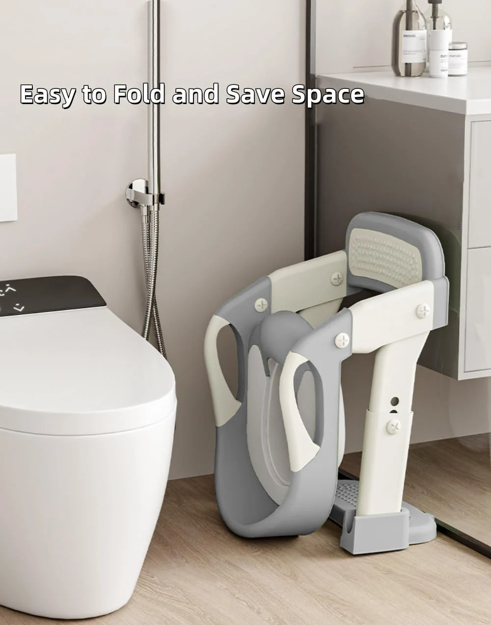 Asiento de entrenamiento para orinal para niños con escalones, asiento de escalera para inodoro para niños pequeños 3 en 1, asiento de inodoro antideslizante con alfombrilla suave (gris)
