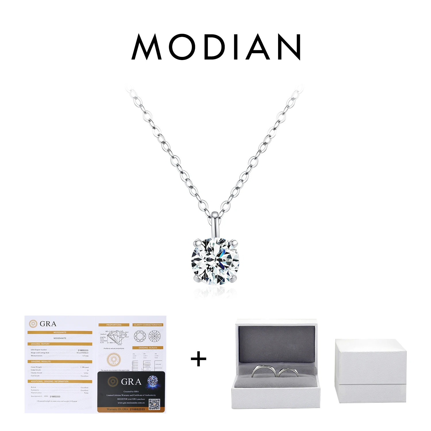 MODIAN-collar de moissanita con ajuste de punta de 1CT, colgante de diamante de laboratorio VVS1 de color D para mujer, joyería de boda de Plata de Ley 925